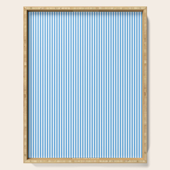 Very Narrow Blue and White Vertical Stripes Serving Tray Gallery Image 1