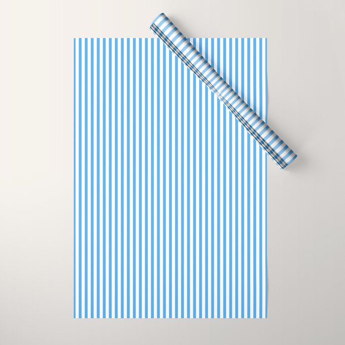 Very Narrow Blue and White Vertical Stripes Wrapping Paper Gallery Image 1