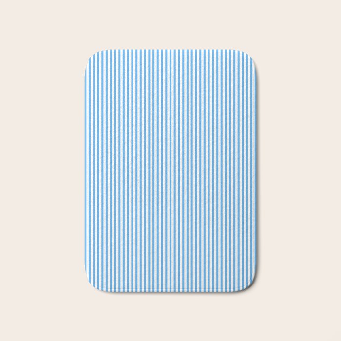 Very Narrow Blue and White Vertical Stripes Bath Mat Gallery Image 1