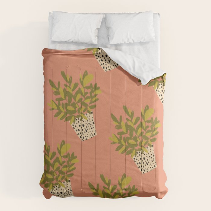 ZZ Plant Art on Terra cotta background Comforter Gallery Image 6
