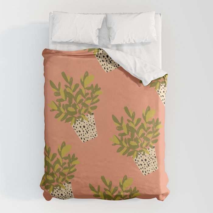 ZZ Plant Art on Terra cotta background Duvet Cover Gallery Image 6