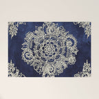 Cream Floral Moroccan Pattern on Deep Indigo Ink Welcome Mat Gallery Image 1