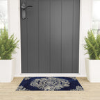 Cream Floral Moroccan Pattern on Deep Indigo Ink Welcome Mat Gallery Image 3