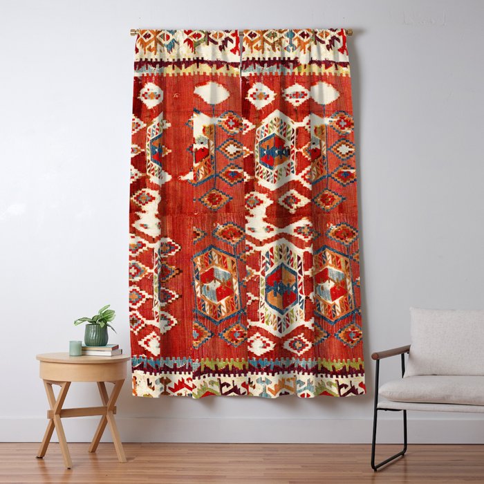 Hotamis  Antique Turkish Karapinar  Kilim Print Window Curtain Gallery Image 5