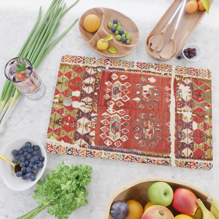 Hotamis  Antique Turkish Karapinar  Kilim Print Cutting Board Gallery Image 2