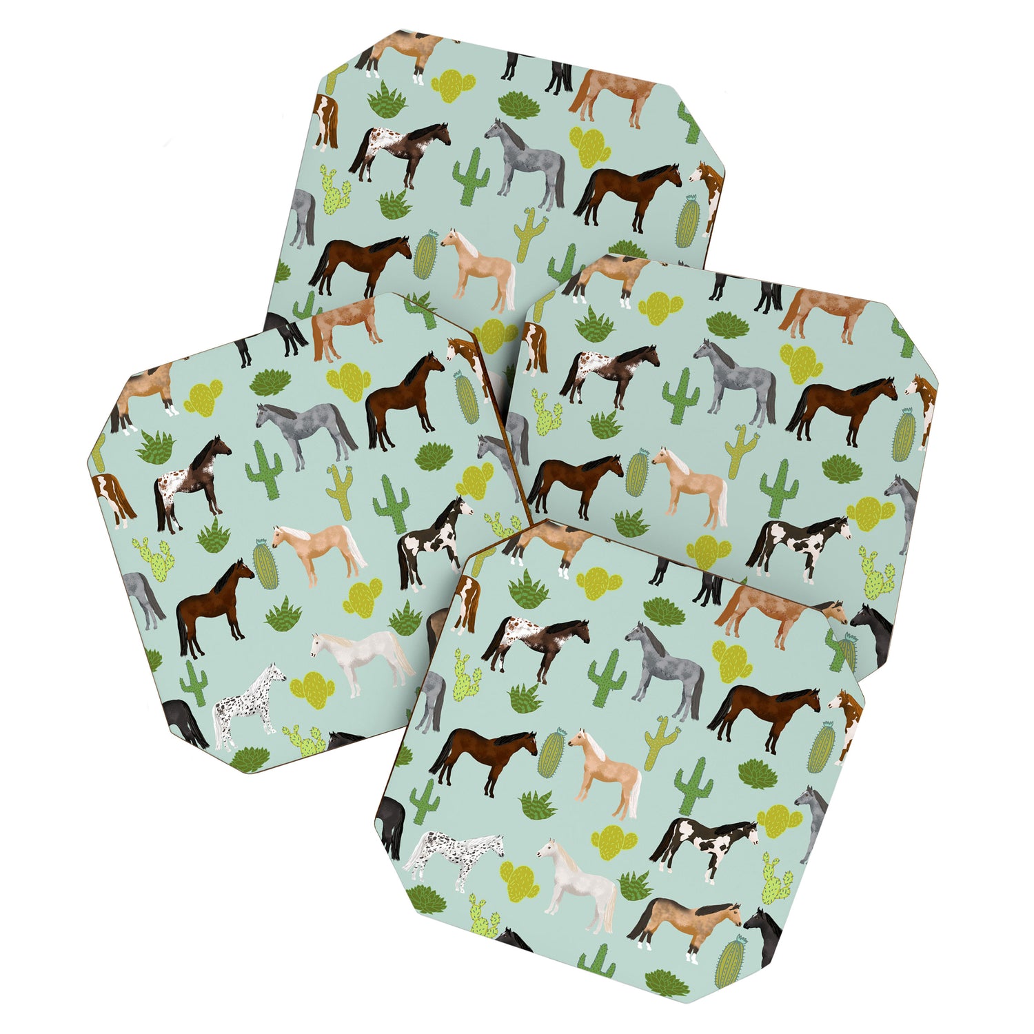 Horses Cactus - horse, cactus, western, texas, cowgirl, girl, cactus fabric, blanket, horse Coaster Gallery Image 1
