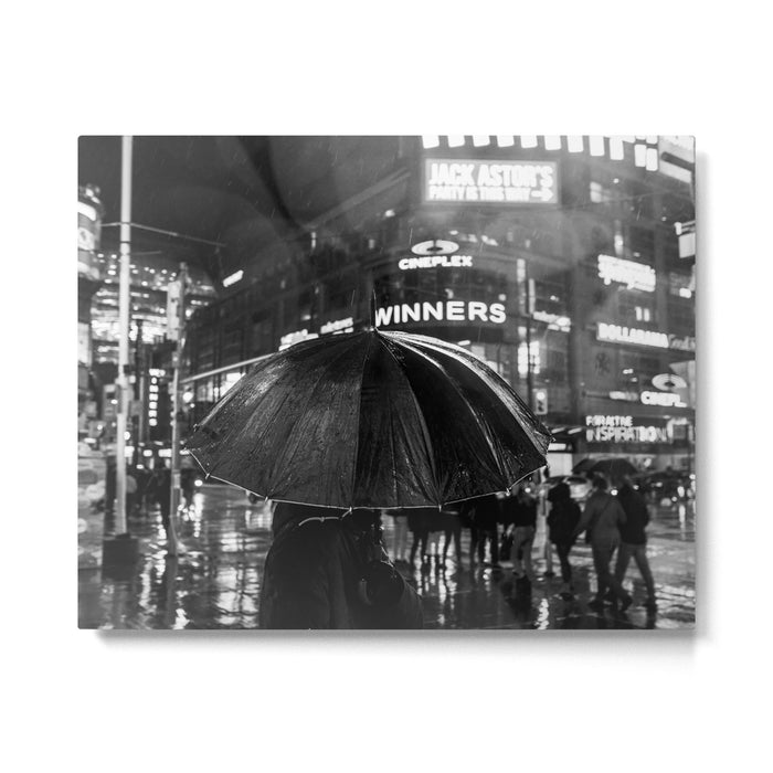 Downtown Toronto at Night - Black and White Street Photogrpahy Metal Print Gallery Image 1