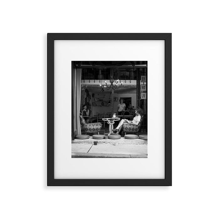 Morning coffee in a cafe - Black and white street photography Framed Art Print Gallery Image 1
