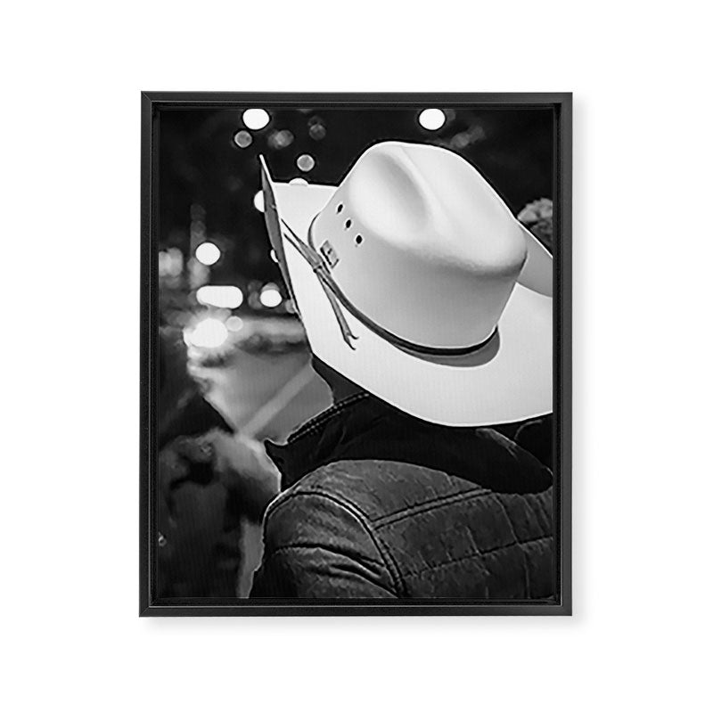 New York City cowboy night out in Black and white Framed Canvas Print Gallery Image 6