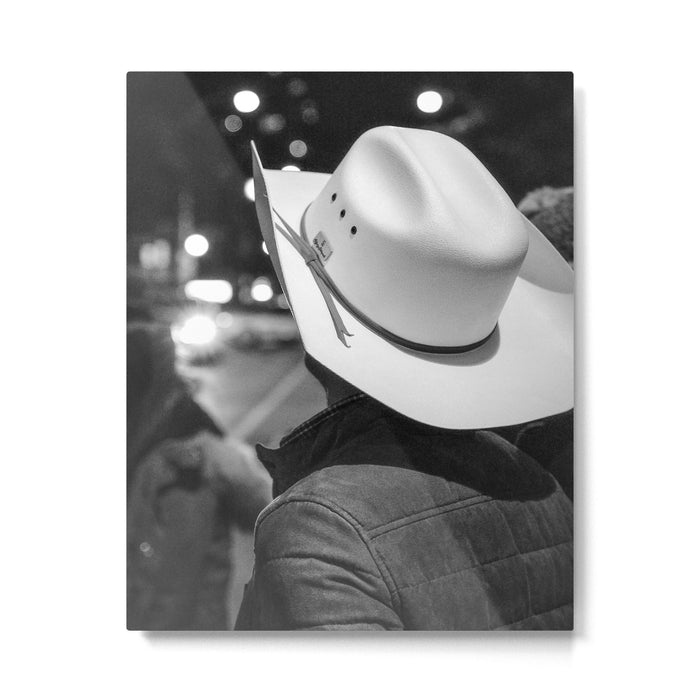 New York City cowboy night out in Black and white Metal Print Gallery Image 1