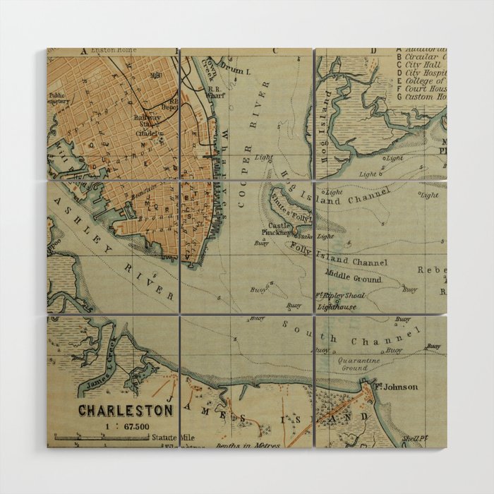 Vintage Map of Charleston SC Harbor (1904) Wood Wall Art Gallery Image 1