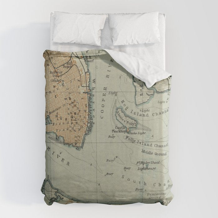 Vintage Map of Charleston SC Harbor (1904) Duvet Cover Gallery Image 6