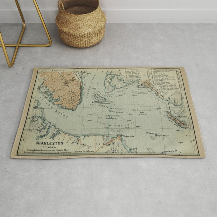 Vintage Map of Charleston SC Harbor (1904) Rug Gallery Image 1