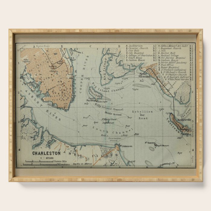 Vintage Map of Charleston SC Harbor (1904) Serving Tray Gallery Image 1