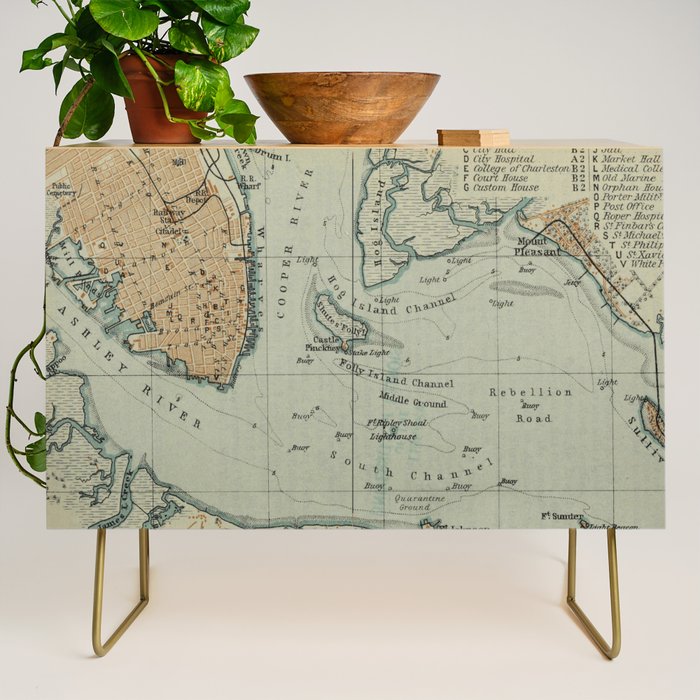 Vintage Map of Charleston SC Harbor (1904) Credenza Gallery Image 1