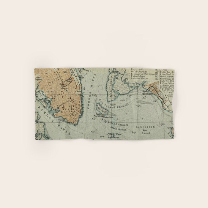 Vintage Map of Charleston SC Harbor (1904) Towels Gallery Image 1