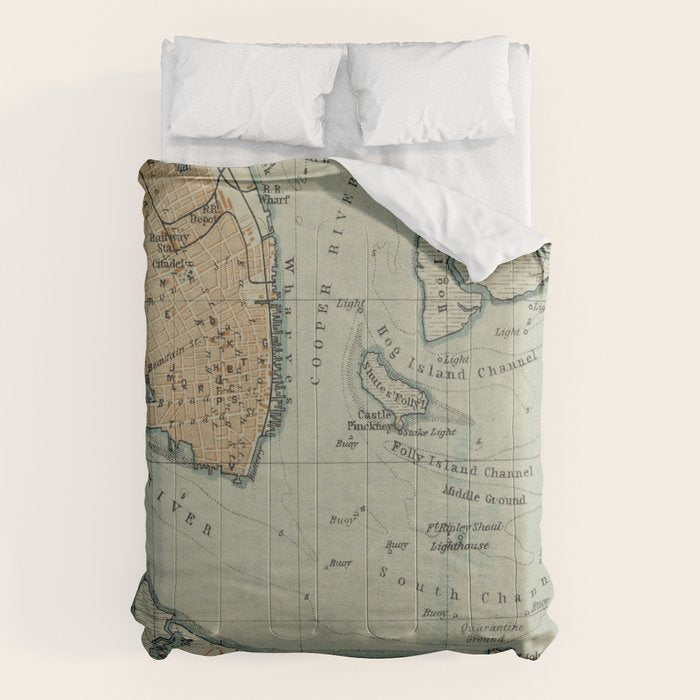 Vintage Map of Charleston SC Harbor (1904) Comforter Gallery Image 6