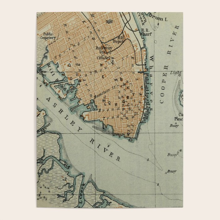 Vintage Map of Charleston SC Harbor (1904) Poster Gallery Image 1