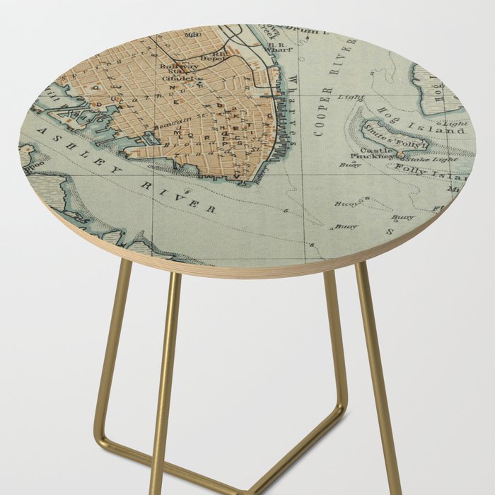 Vintage Map of Charleston SC Harbor (1904) Side Table Gallery Image 2