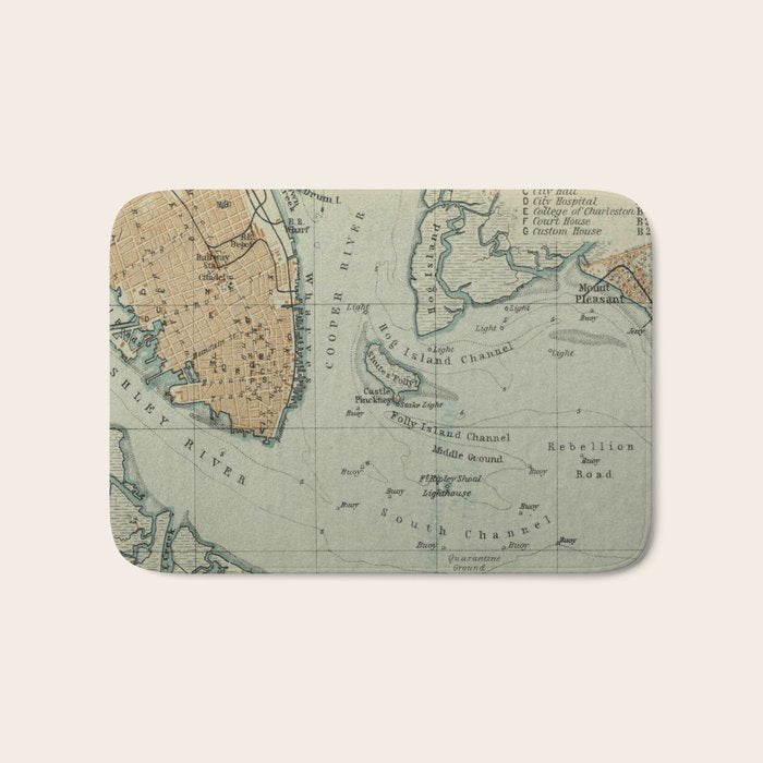 Vintage Map of Charleston SC Harbor (1904) Bath Mat Gallery Image 1
