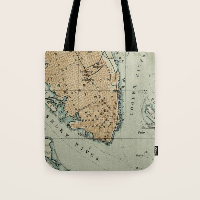 Vintage Map of Charleston SC Harbor (1904) Tote Bag Gallery Image 1