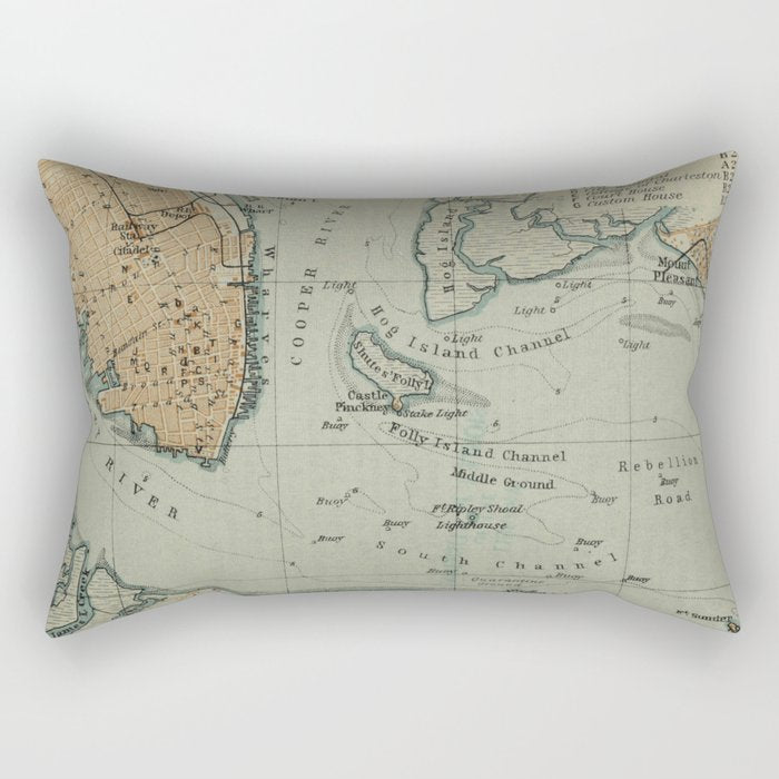 Vintage Map of Charleston SC Harbor (1904) Rectangular Pillow Gallery Image 2