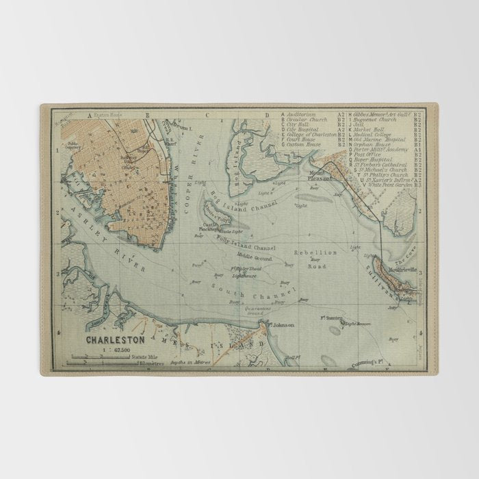 Vintage Map of Charleston SC Harbor (1904) Rug Gallery Image 2