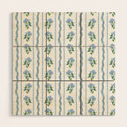 Hydrangea blue and white stripes coastal style Wood Wall Art Gallery Image 1