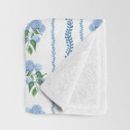 Hydrangea blue and white stripes coastal style Throw Blanket Gallery Image 3