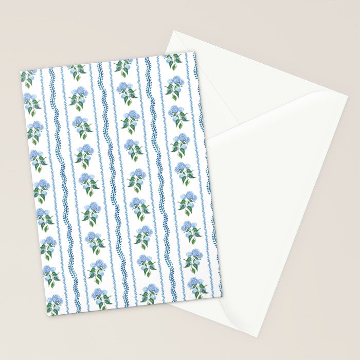 Hydrangea blue and white stripes coastal style Stationery Card Gallery Image 2