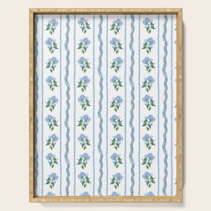 Hydrangea blue and white stripes coastal style Serving Tray Gallery Image 1