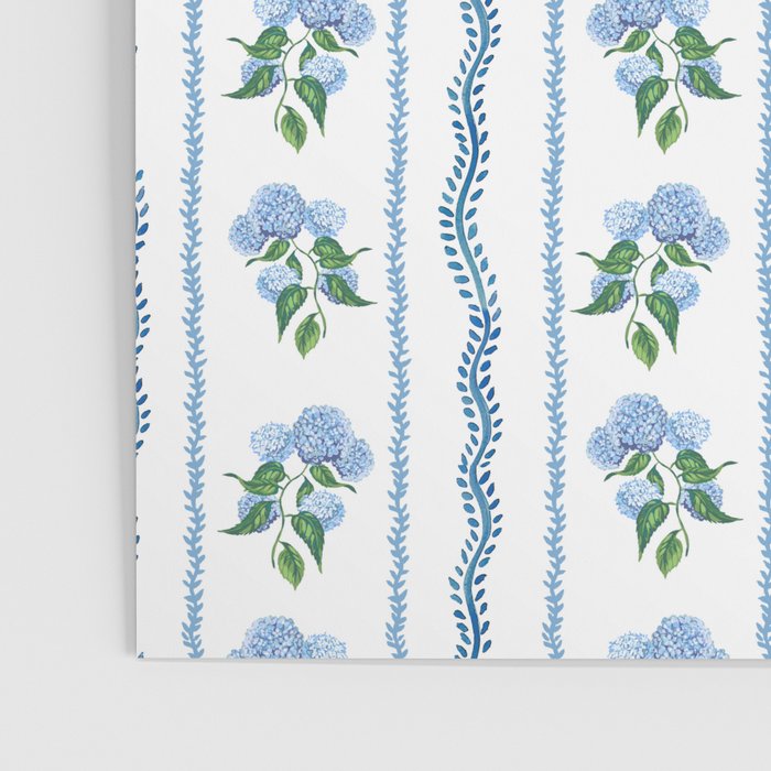 Hydrangea blue and white stripes coastal style Poster Gallery Image 3