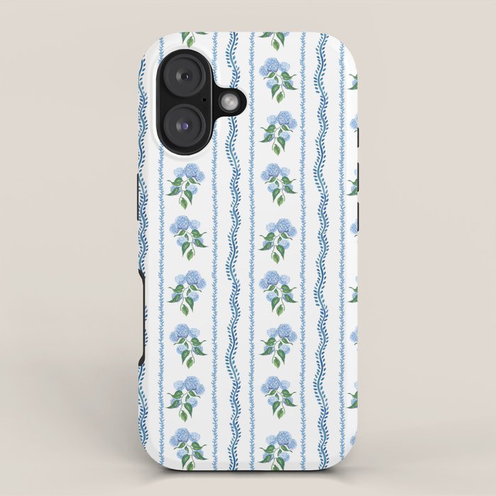 Hydrangea blue and white stripes coastal style iPhone Case Gallery Image 1