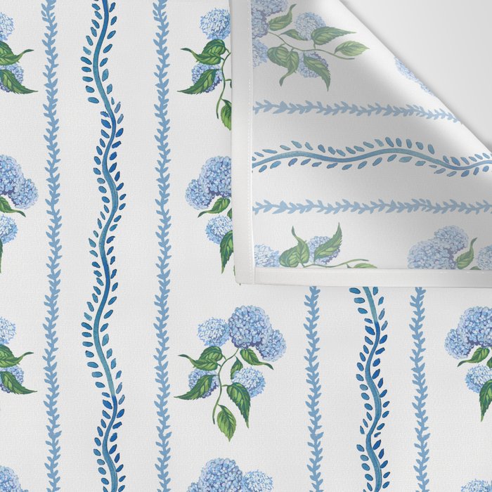 Hydrangea blue and white stripes coastal style Wall Tapestry Gallery Image 3