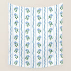 Hydrangea blue and white stripes coastal style Wall Tapestry Gallery Image 4