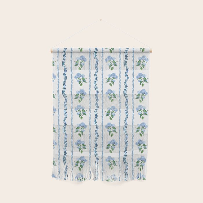 Hydrangea blue and white stripes coastal style Wall Hanging Gallery Image 1