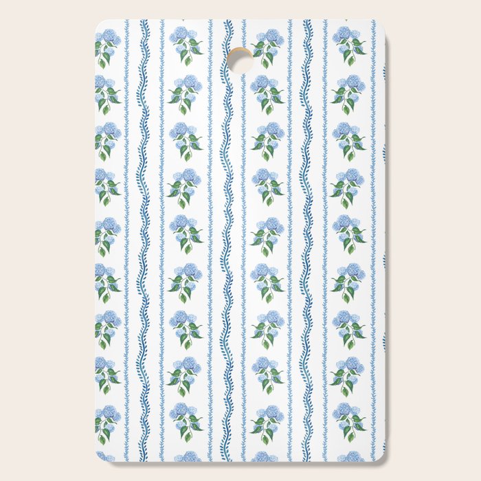 Hydrangea blue and white stripes coastal style Cutting Board Gallery Image 1