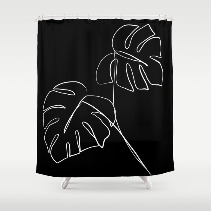 Monstera minimal - black Shower Curtain Gallery Image 1