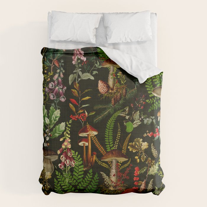 Vintage Mysterious Mushroom Night Forest Botanical Garden Duvet Cover Gallery Image 6