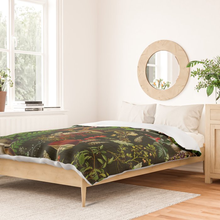 Vintage Mysterious Mushroom Night Forest Botanical Garden Duvet Cover Gallery Image 2