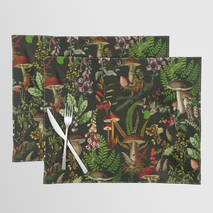 Vintage Mysterious Mushroom Night Forest Botanical Garden Placemat Gallery Image 1
