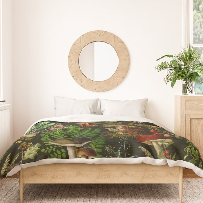Vintage Mysterious Mushroom Night Forest Botanical Garden Duvet Cover Gallery Image 3