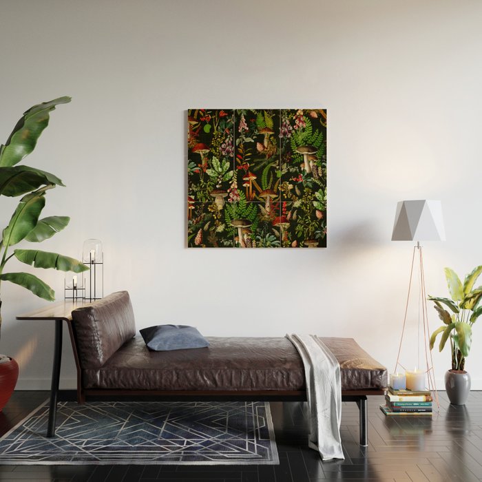 Vintage Mysterious Mushroom Night Forest Botanical Garden Wood Wall Art Gallery Image 2