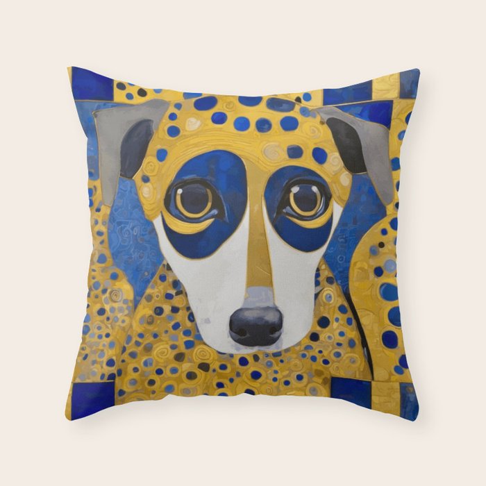 Klimt Dog with Blue and Gold Spots Throw Pillow Gallery Image 6