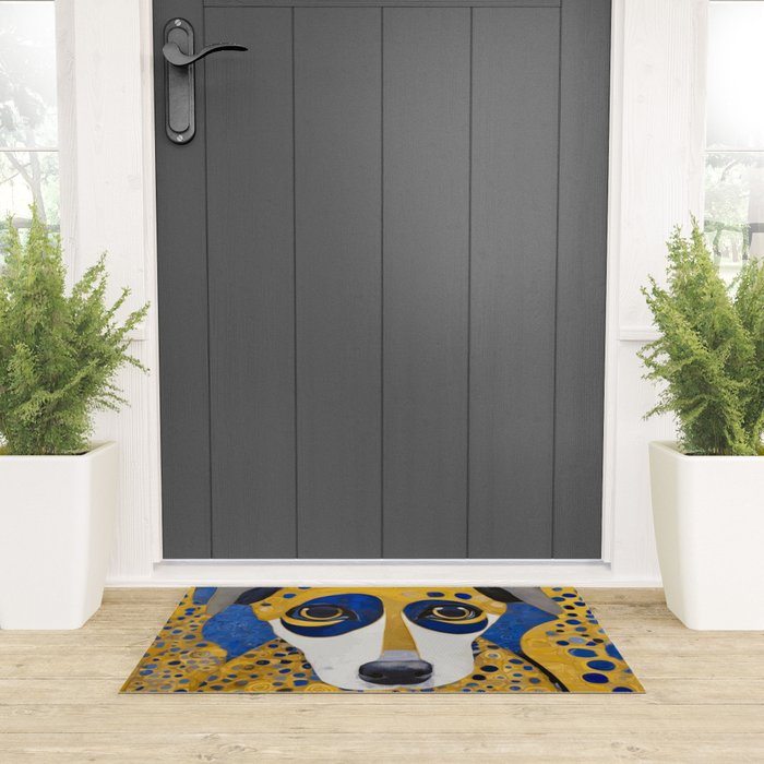 Klimt Dog with Blue and Gold Spots Welcome Mat Gallery Image 3