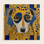 Klimt Dog with Blue and Gold Spots Wood Wall Art Gallery Image 1