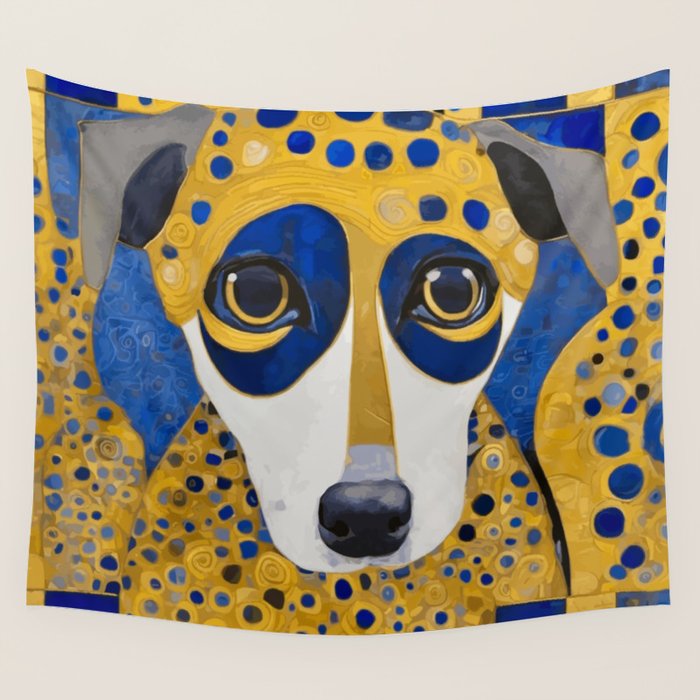 Klimt Dog with Blue and Gold Spots Wall Tapestry Gallery Image 4