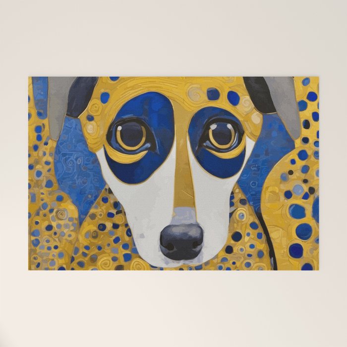 Klimt Dog with Blue and Gold Spots Welcome Mat Gallery Image 1