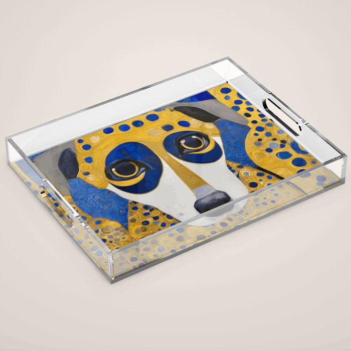 Klimt Dog with Blue and Gold Spots Acrylic Tray Gallery Image 1