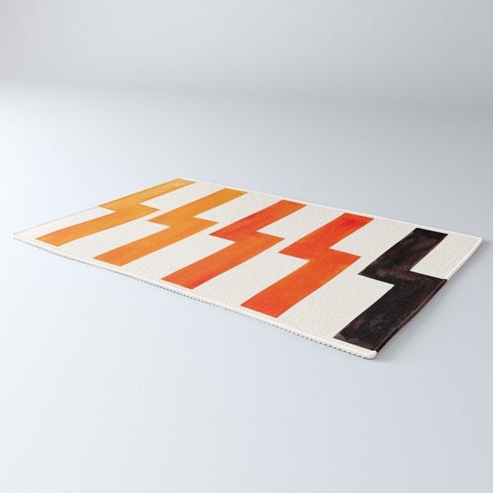 Orange & Black Geometric Minimal Mid Century Modern Lightning Bolt Pattern Watercolor Art Rug Gallery Image 3